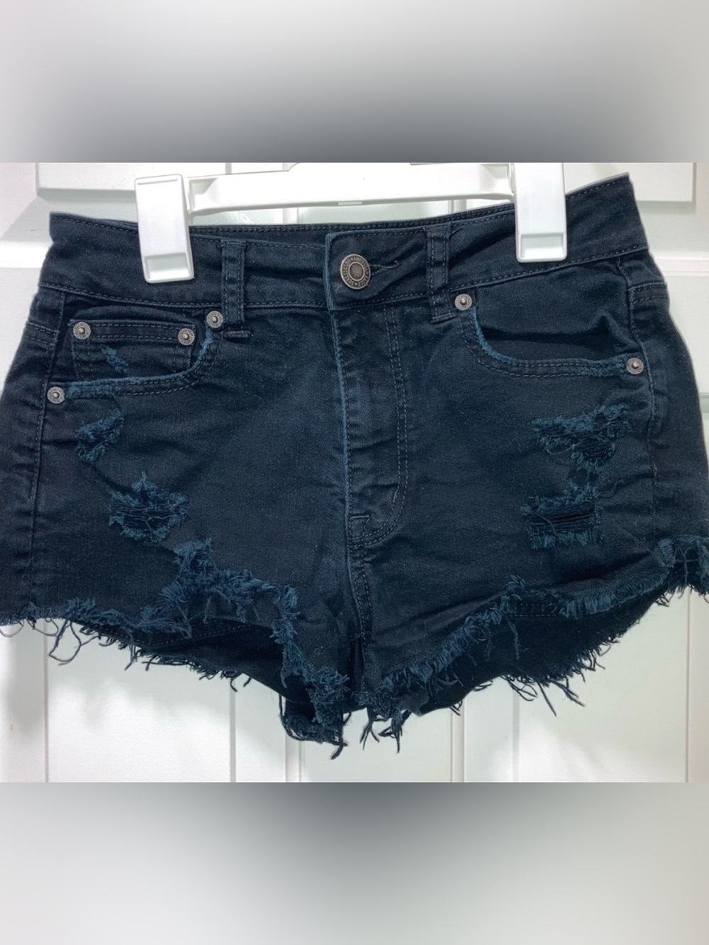 American Eagle Outfitters black distressed denim shorts Size 2